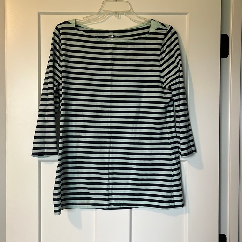 Mint green and navy stripped 3/4 length sleeve shirt